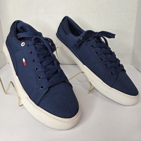Tommy Hilfiger Blue and White Espadrilles Canvas Lace-Up Size 7.5 New - Picture 1 of 12